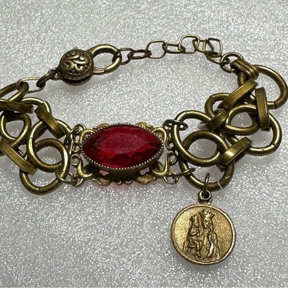 Etruscan Couture Bracelet Matte Antique Gold Tone “St. Anne de Beaupre” Charm - Picture 7 of 15